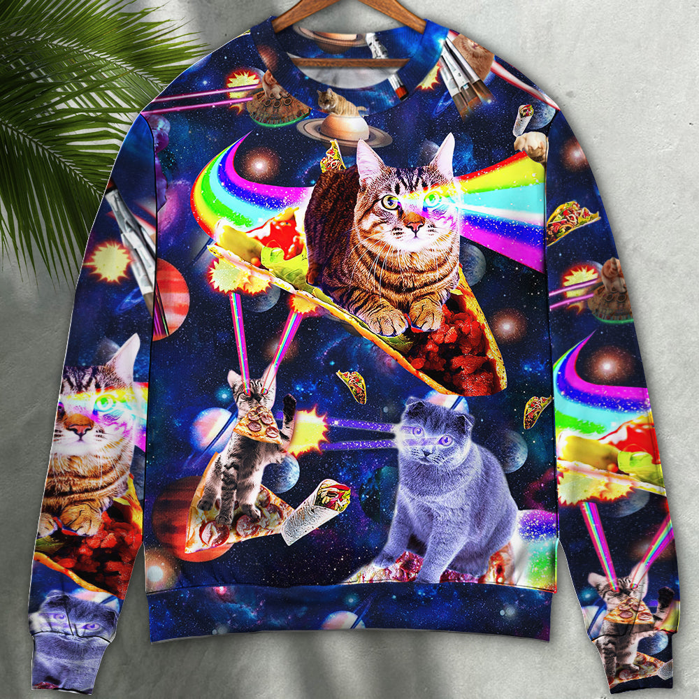 Space Galaxy Cat Food Ride Sweater For Outdoor Activities Weekend Trips And Relaxed Everyday Outfits
