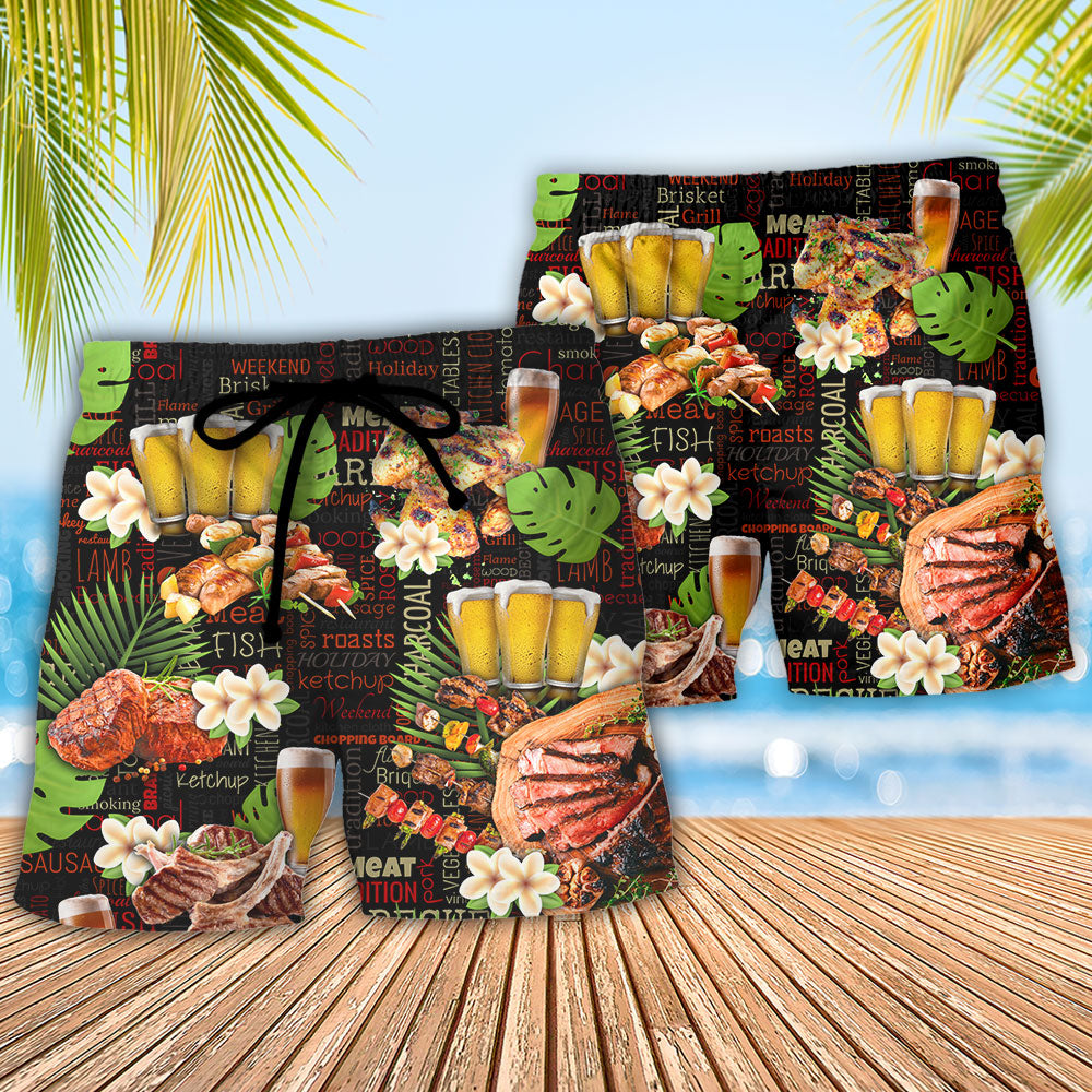 BBQ Beer Beach Shorts Pattern Detail For Casual Outings And Lightweight Summer Style