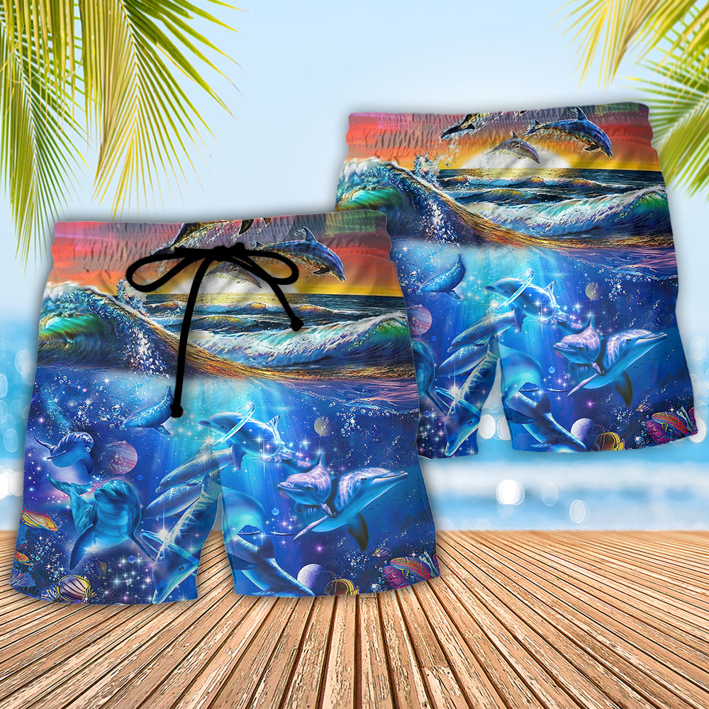 Coastal Sunshine Ocean Dolphin Beach Shorts Pattern Detail For Island Trips And Weekend Casual Style