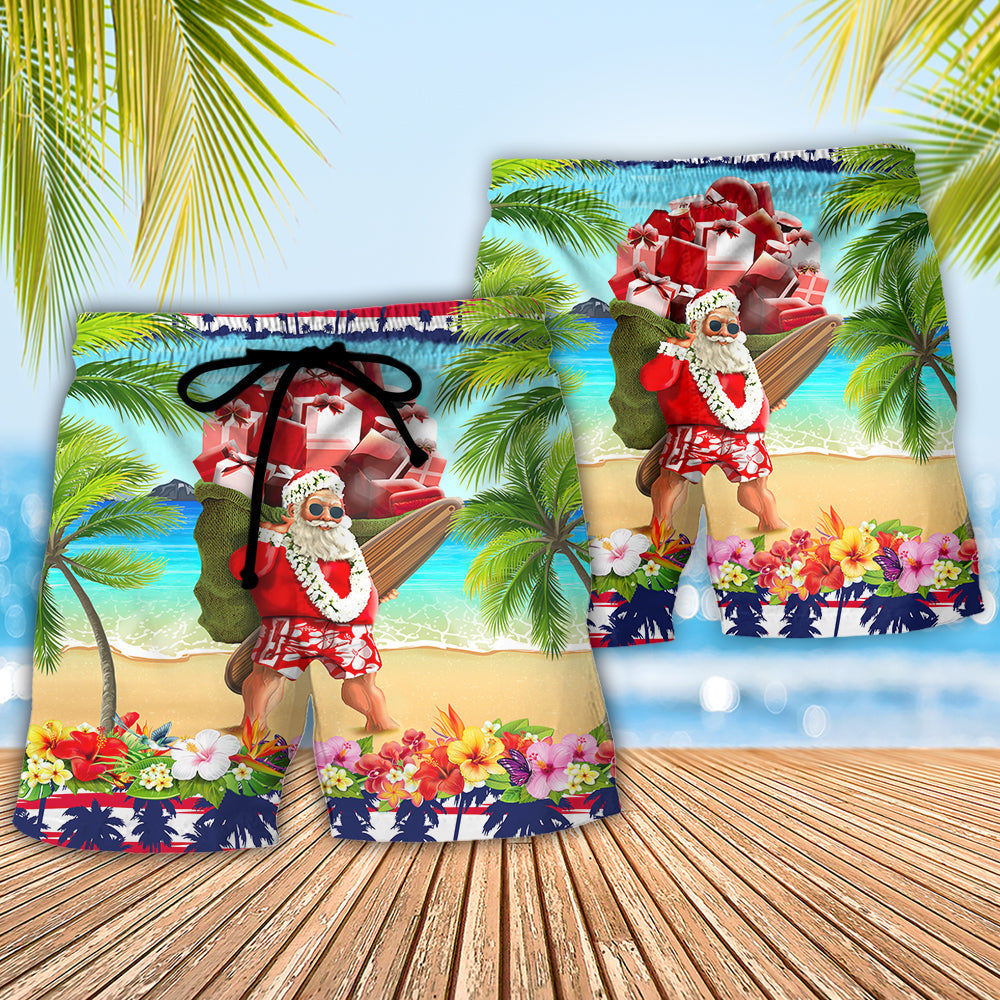 Santa At The Beach Christmas In July Beach Shorts For Warm Weather Celebrations