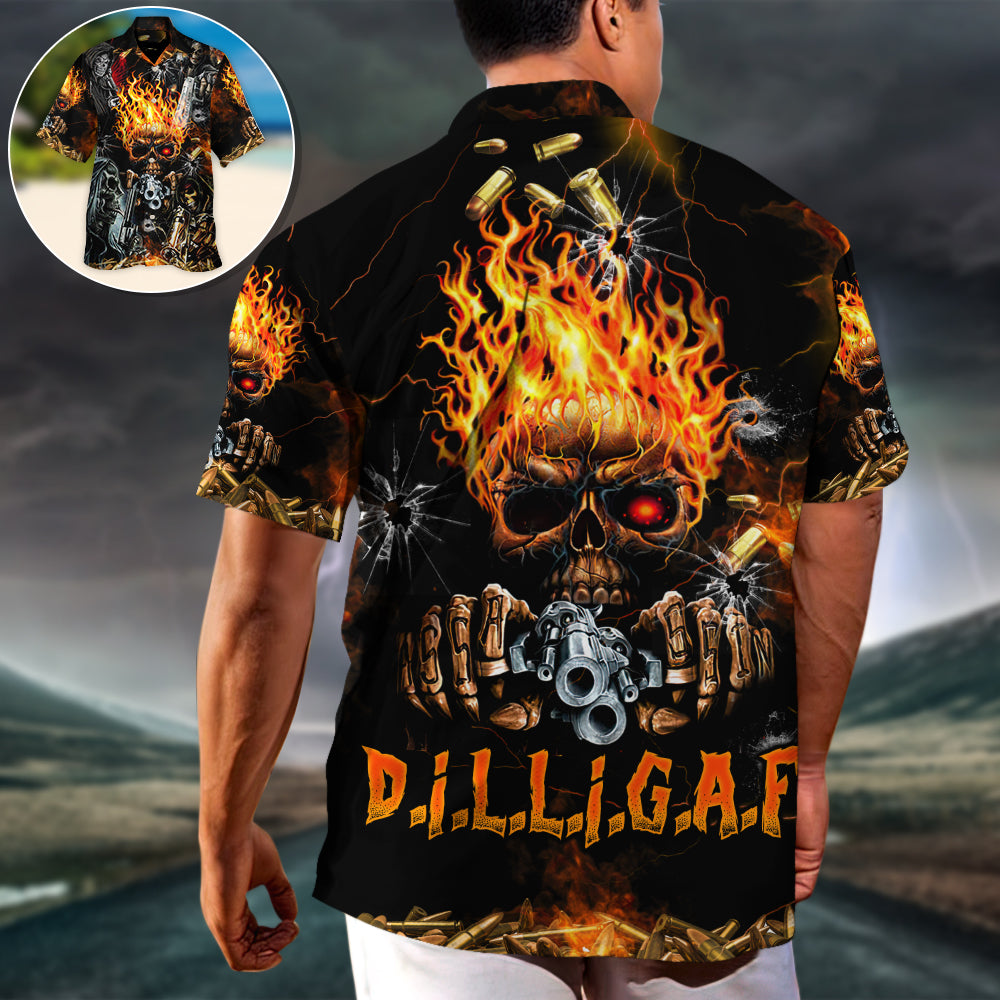 Skull Flame Hawaiian Shirt Detailed Pattern View For Warm Weather Events