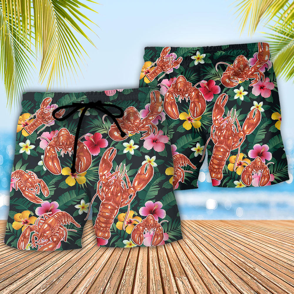 Tropical Lobster Beach Shorts For Oceanfront Escapes, Sunny Day Adventures, And Travel Ready Comfort