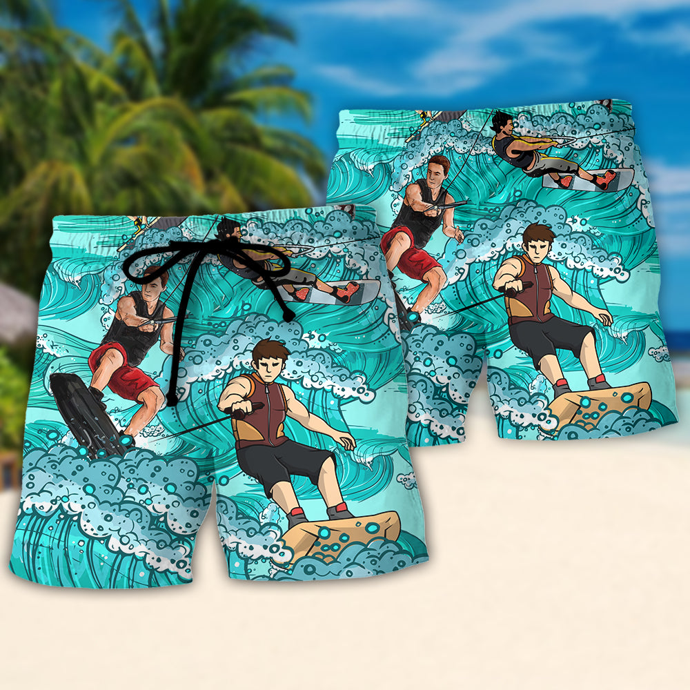 Waterskiing Sorry Can't Talk I'm On Another Line Beach Shorts For Summer Vacation And Coastal Travel