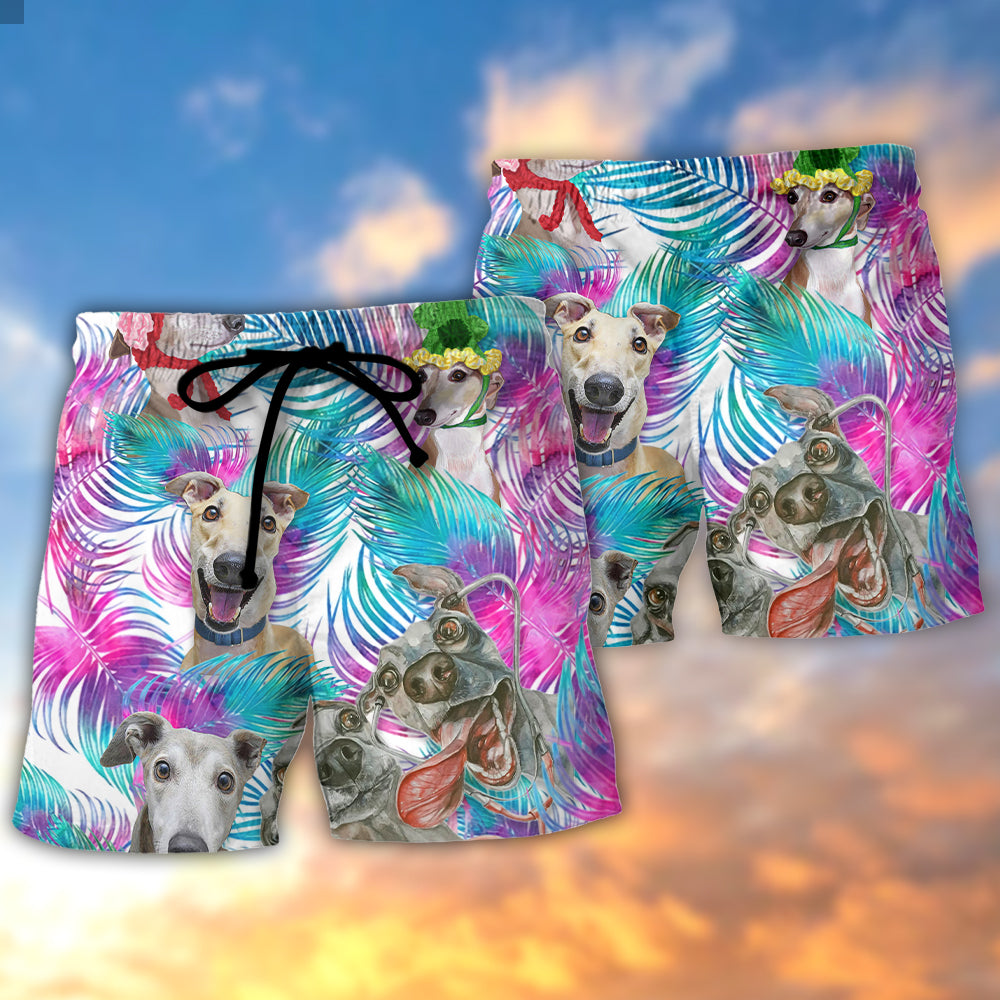 Tropical Leaf Greyhound Beach Shorts Pattern Detail For Seaside Leisure And Relaxed Casual Wear