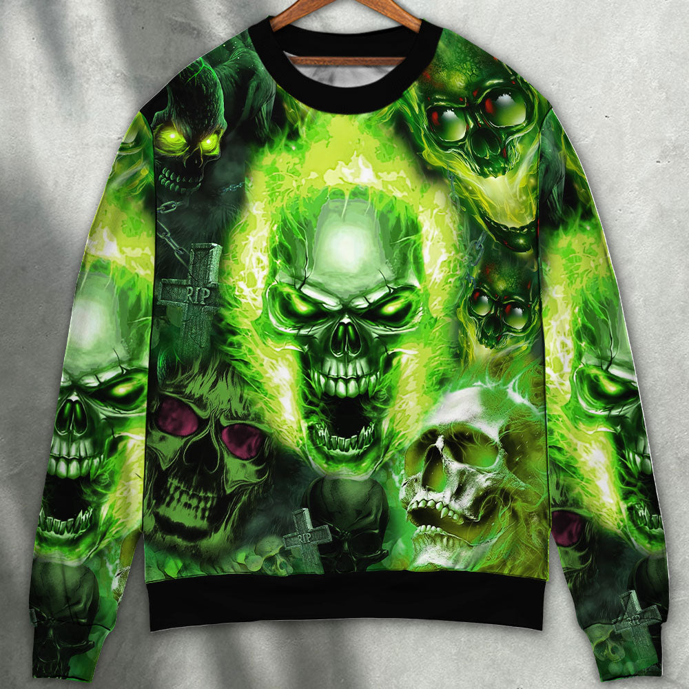 Green Skull Fearless Spirit Sweater For Casual Wear Parties And Thoughtful Gifting