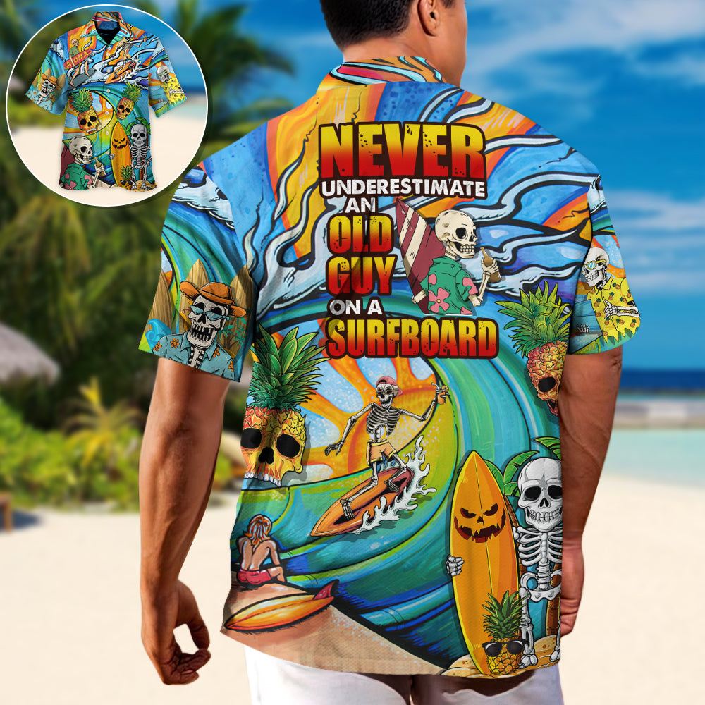 Funny Surfing Skeleton Hawaiian Shirt Resort Outfit View For Summer Travel