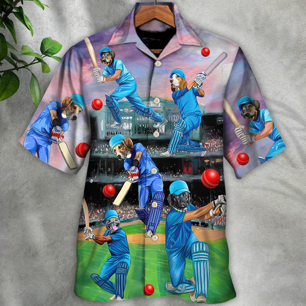 Funny Dog Cricket Hawaiian Shirt Graphic Artwork Detail For Island Holidays