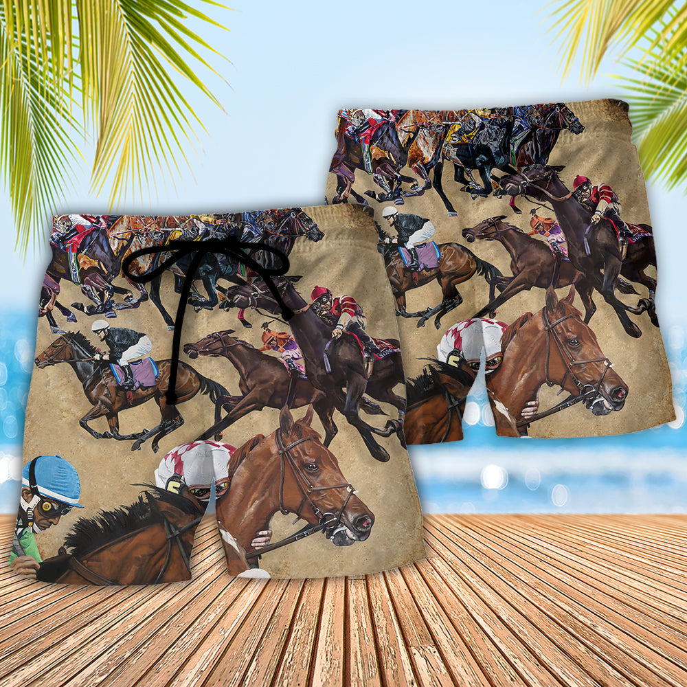 Horseback Riding Beach Shorts Pattern Detail For Outdoor Activities And Lightweight Summer Style