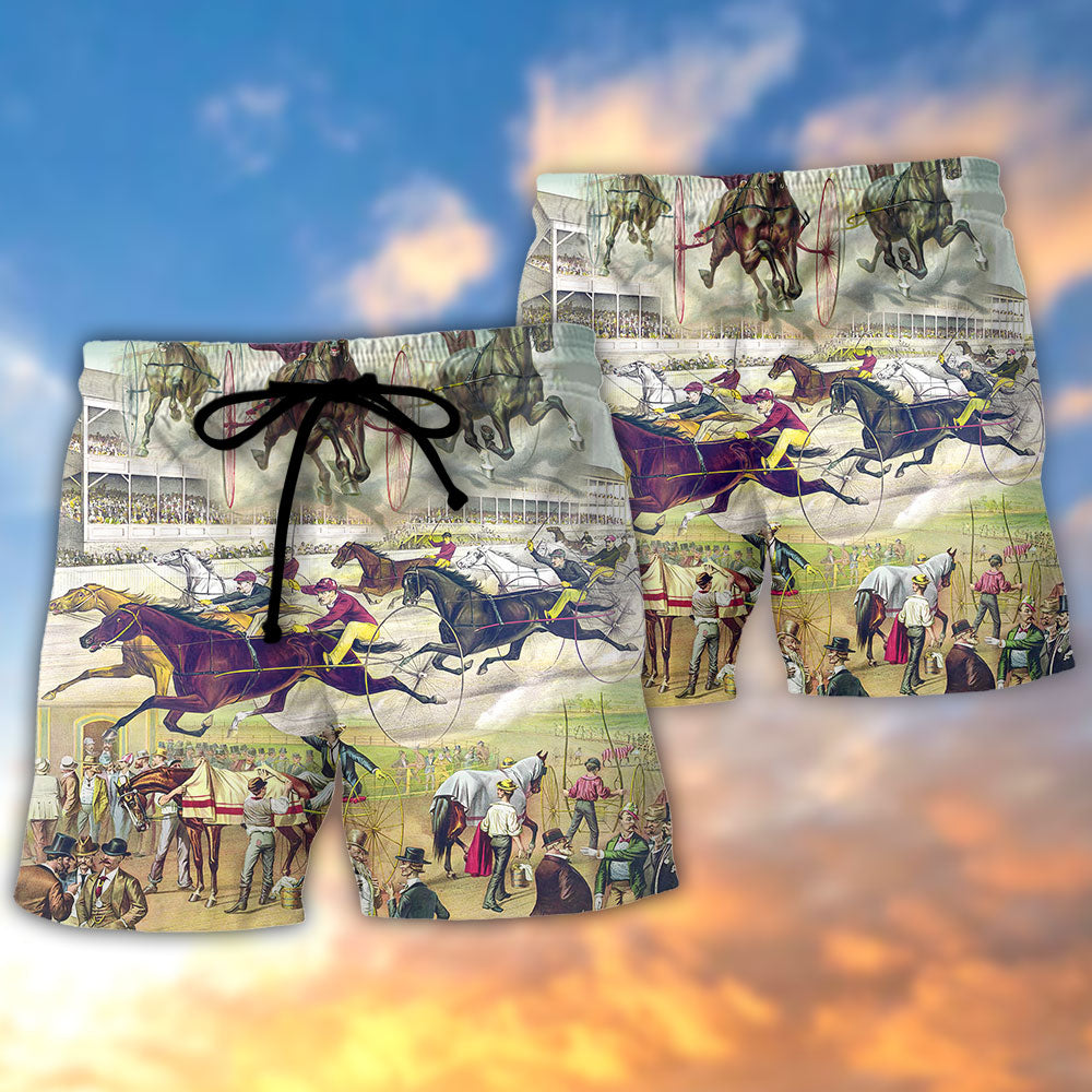 Harness Racing Racing Road Trip Horse Beach Shorts Pattern Detail For Sunny Day Adventures And Travel Ready Comfort
