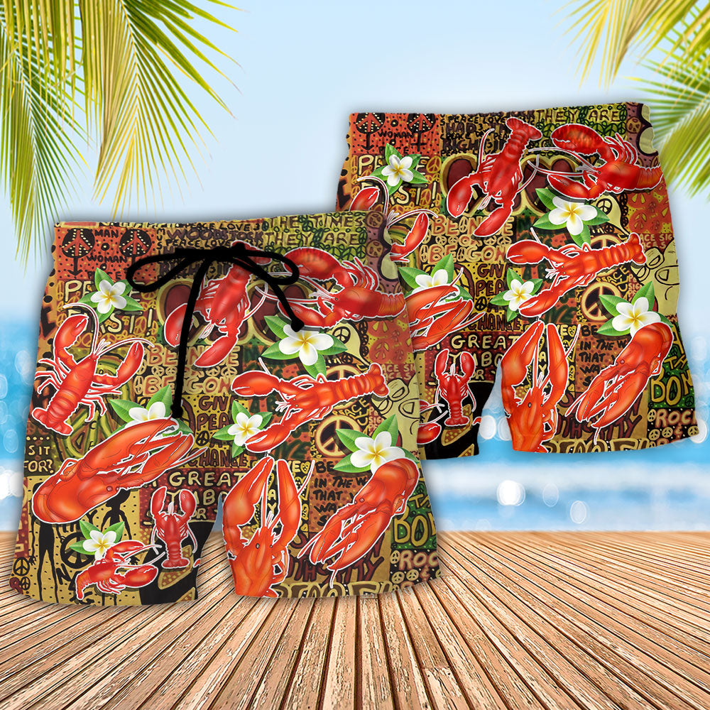 Hippie Tropical Lobster Beach Shorts Pattern Detail For Island Trips And Leisure And Relaxation