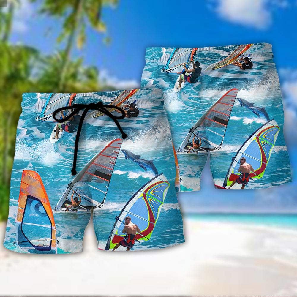 Windsurfing Beach Shorts Pattern Detail For Summer Travel And Bright Seasonal Outfits