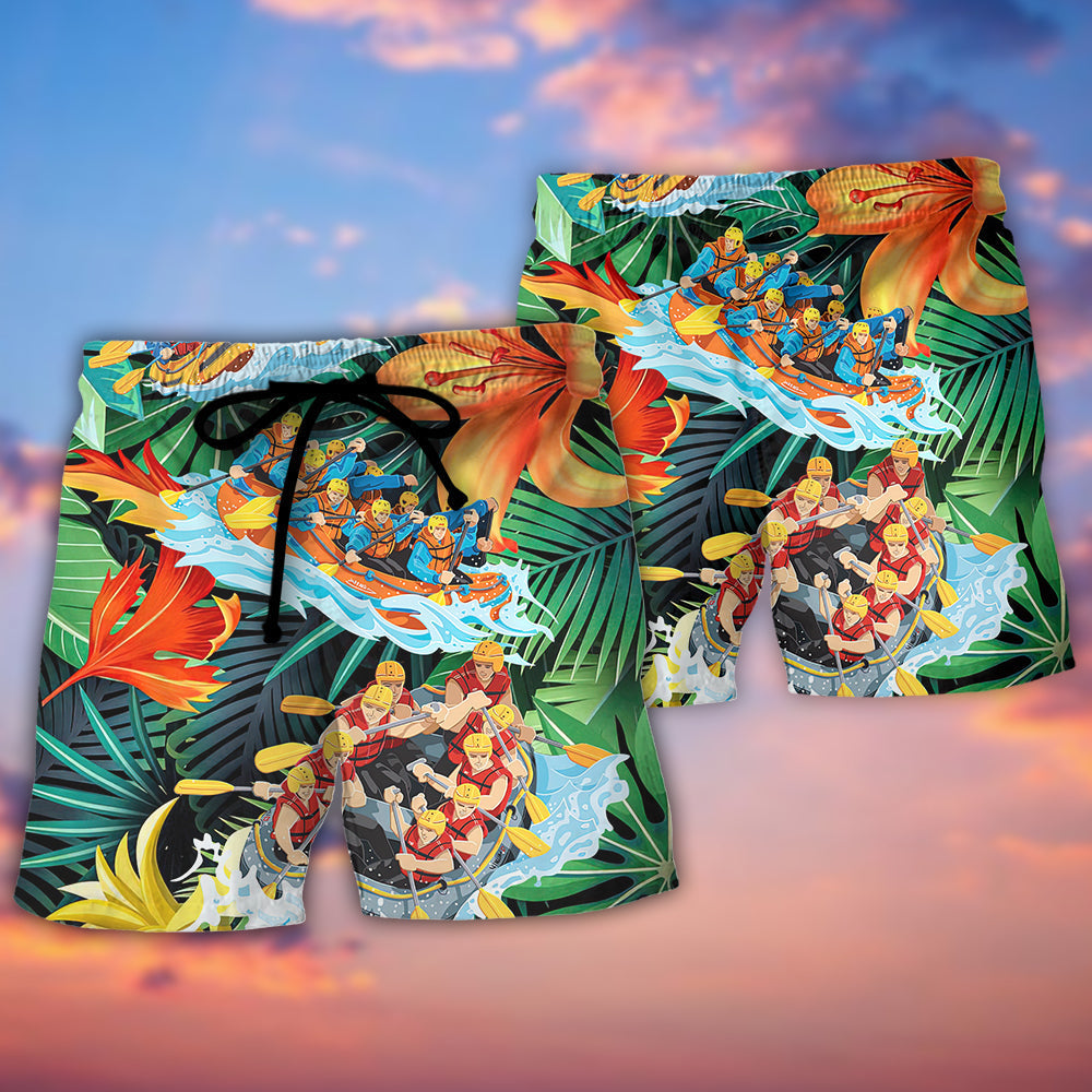 Tropical Rafting Beach Shorts Pattern Detail For Summer Travel And Leisure And Relaxation