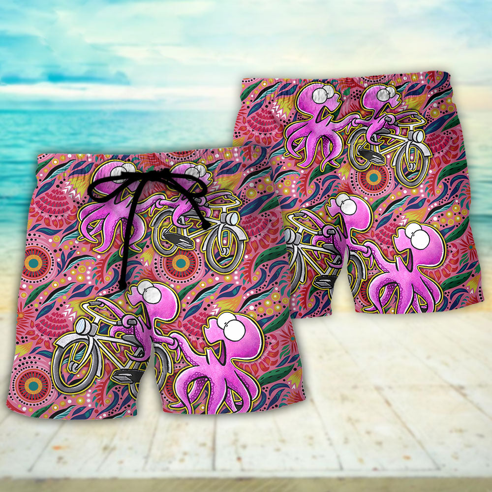 Tropical Octopus Cycling Beach Shorts Pattern Detail For Island Trips And Leisure And Relaxation