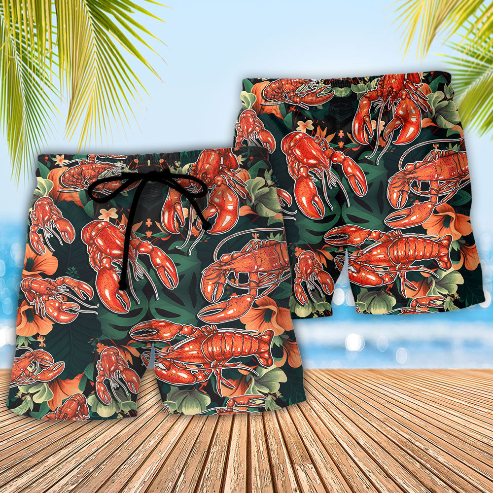 Lobster Is Uncooked Tropical Humor Beach Shorts For Tropical Vacation Wear