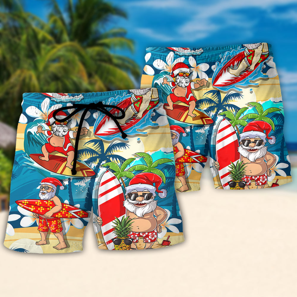 Christmas In July Surfing Santa Beach Shorts Pattern Detail For Outdoor Activities And Laid Back Styling