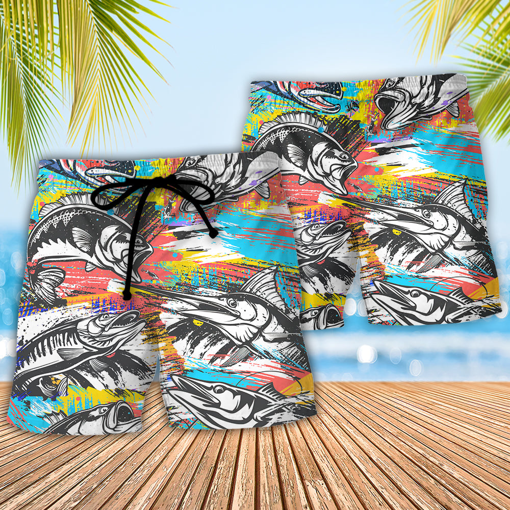 Fishing Beach Shorts Pattern Detail For Coastal Travel And Versatile Outdoor Wear
