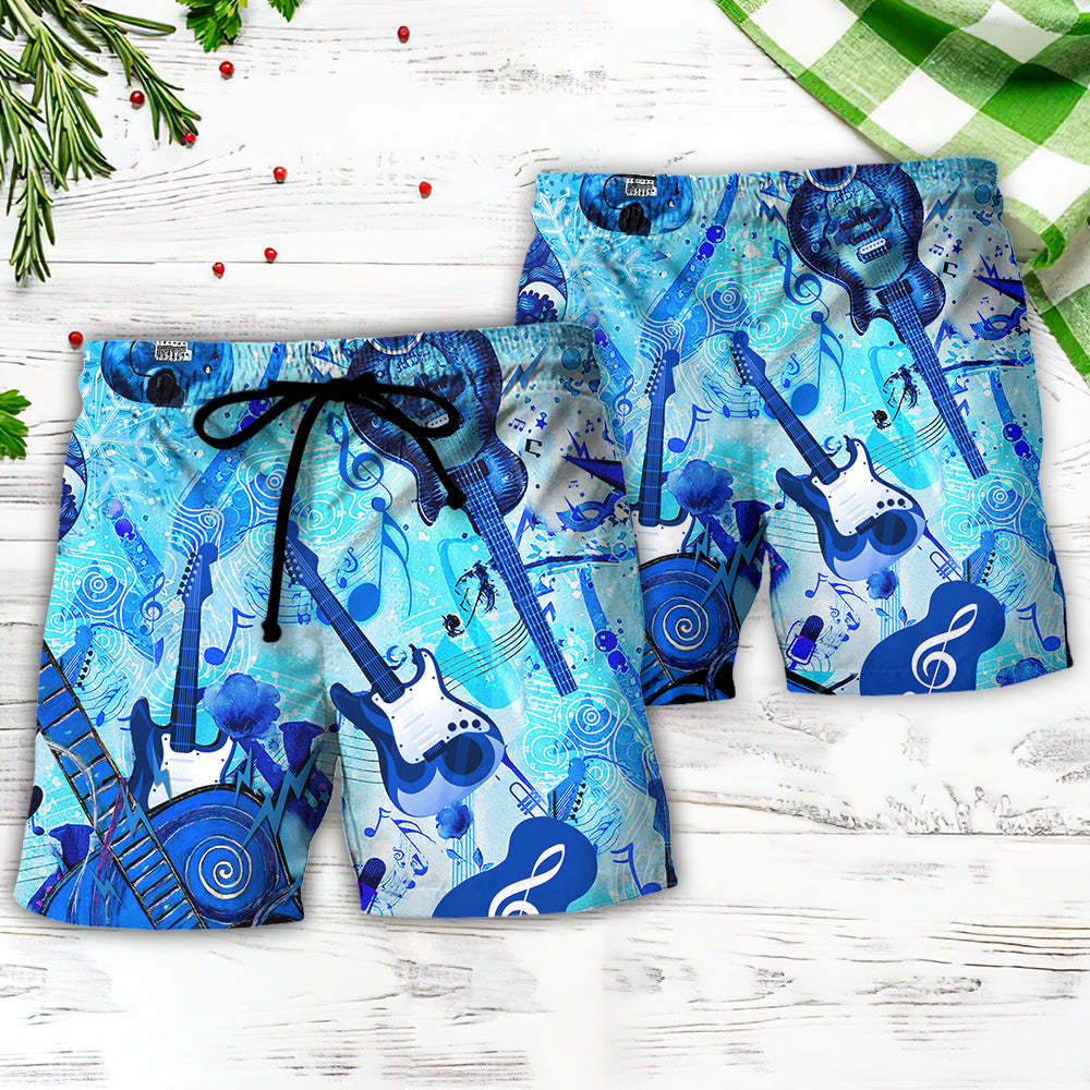 Guitar Music Beach Shorts Pattern Detail For Resort Wear And Laid Back Styling