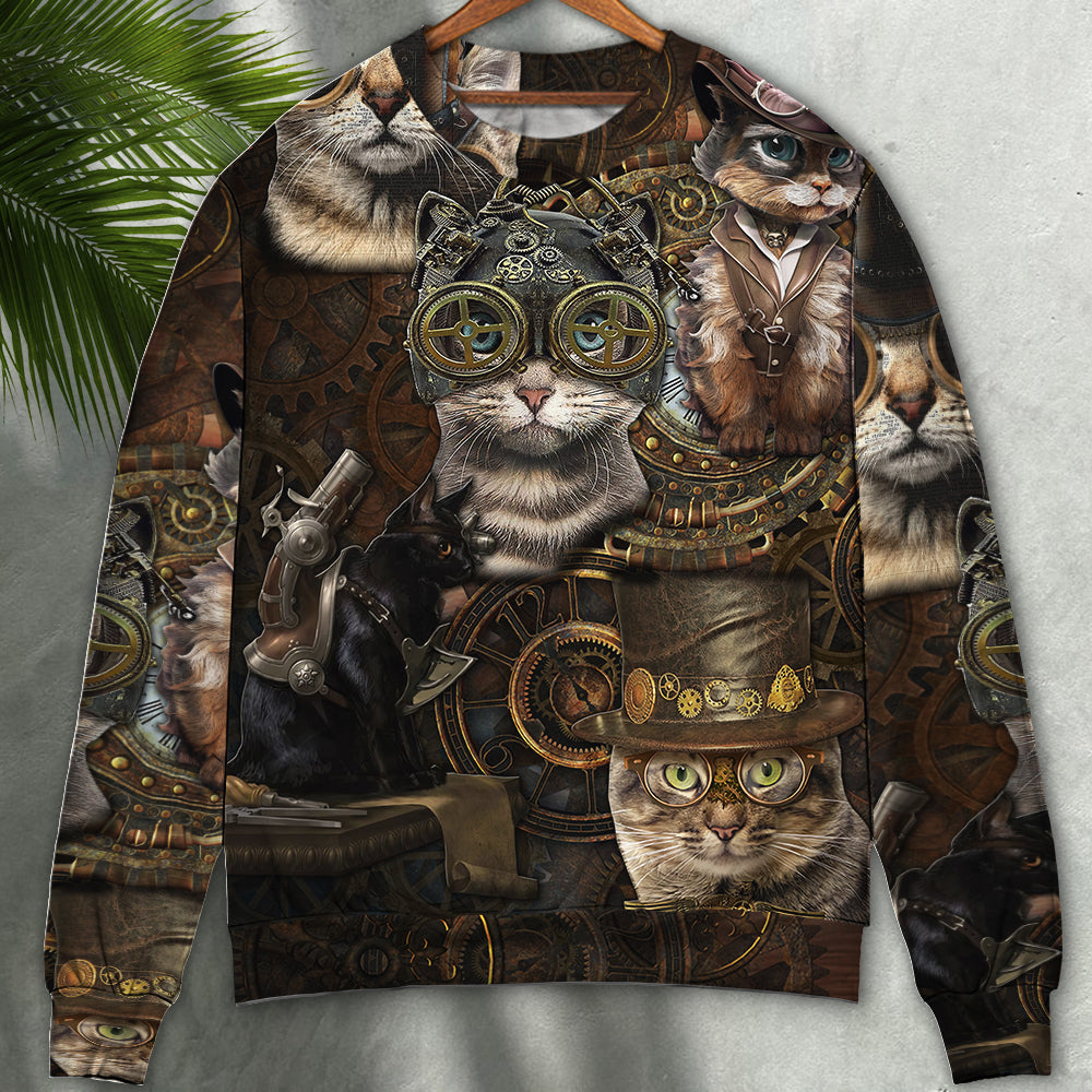 Steampunk Vintage Cat Sweater For Playful Everyday Outfits Travel And Comfortable Daily Wear