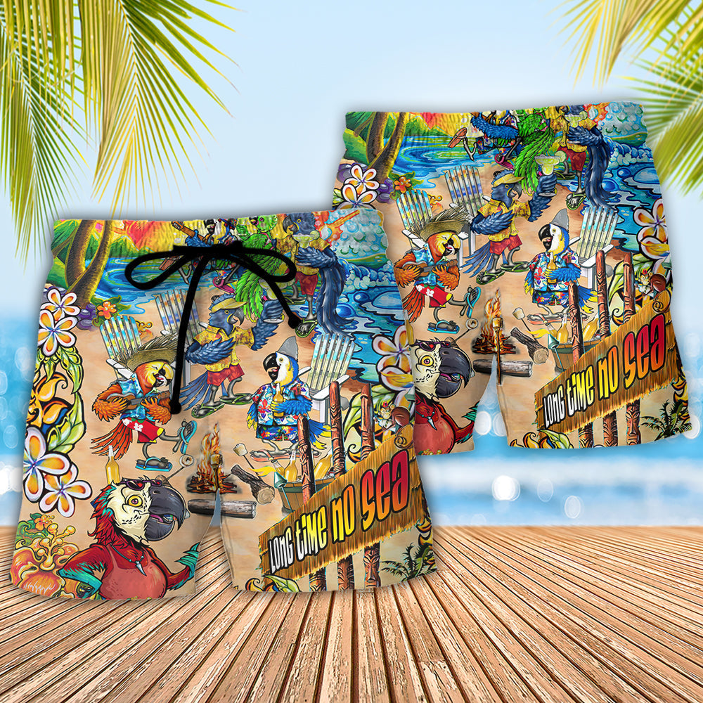 Coastal Ocean Parrot Beach Shorts Pattern Detail For Tropical Escapes And Comfortable Daily Use