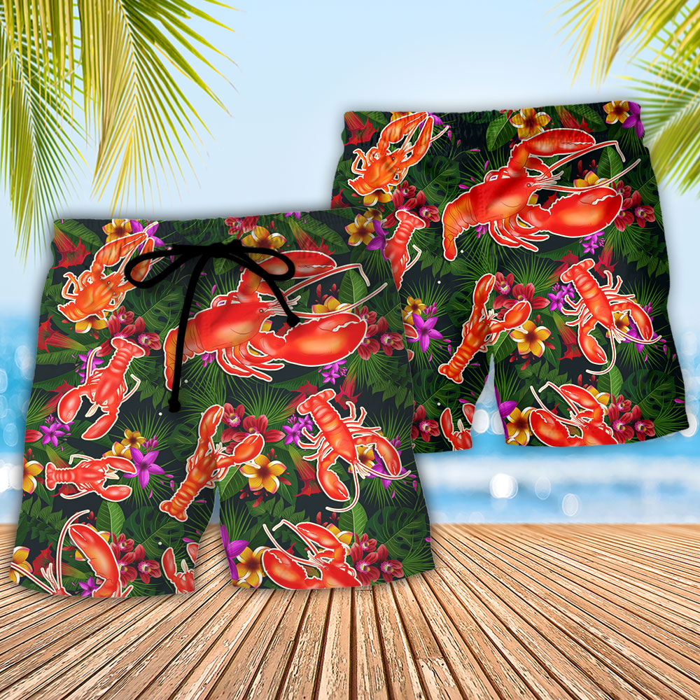 Tropical Lobster Beach Shorts For Tropical Holidays, Sunny Day Adventures, And Travel Ready Comfort
