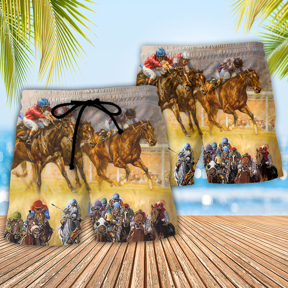 Horse Beach Shorts Pattern Detail For Resort Wear And Weekend Casual Style