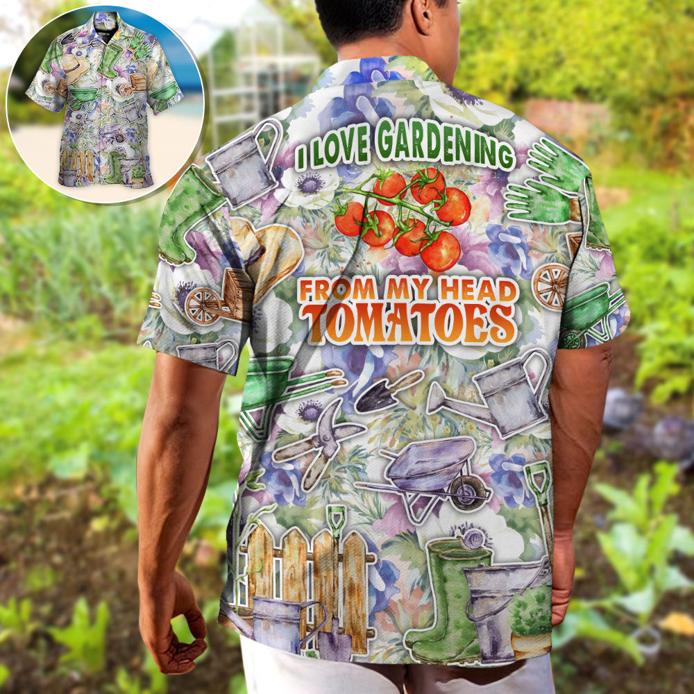 Vintage Gardening Tomatoes Hawaiian Shirt Collar And Front View For Island Holidays