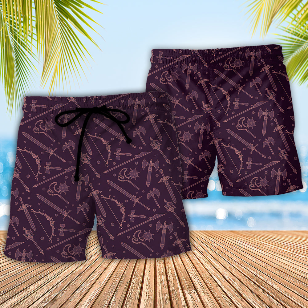 Fantasy Roleplaying Medieval Beach Shorts Pattern Detail For Resort Wear And Relaxed Casual Wear