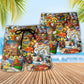 Festival Seafood Food Beach Shorts Pattern Detail For Poolside Fun And Easy Warm Weather Wear