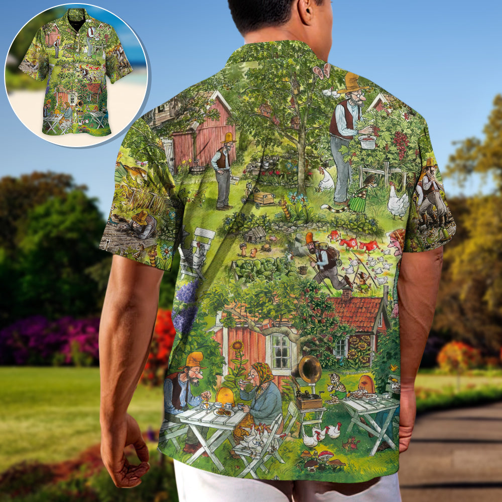 Vintage Gardening Plants Hawaiian Shirt Detailed Pattern View For Warm Weather Events