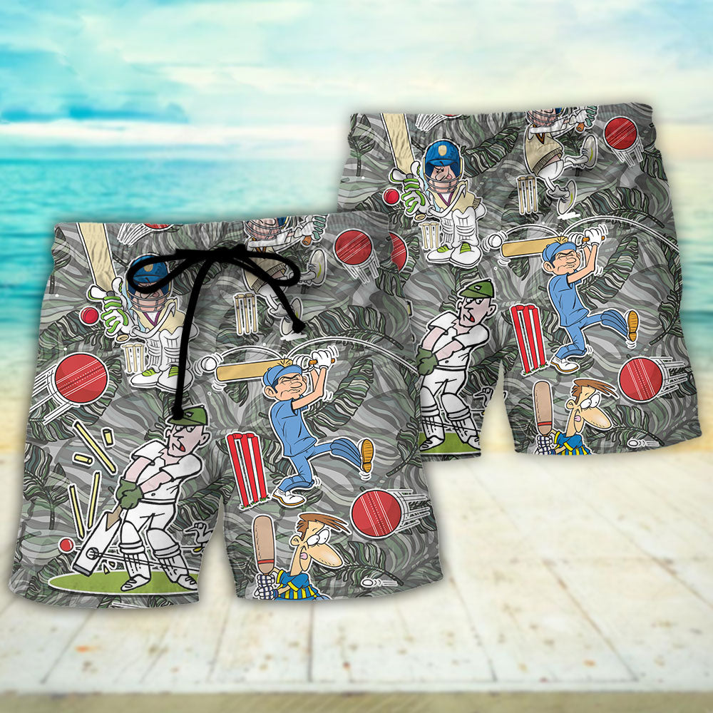 Tropical Leaf Cricket Beach Shorts Pattern Detail For Relaxed Weekends And Laid Back Styling