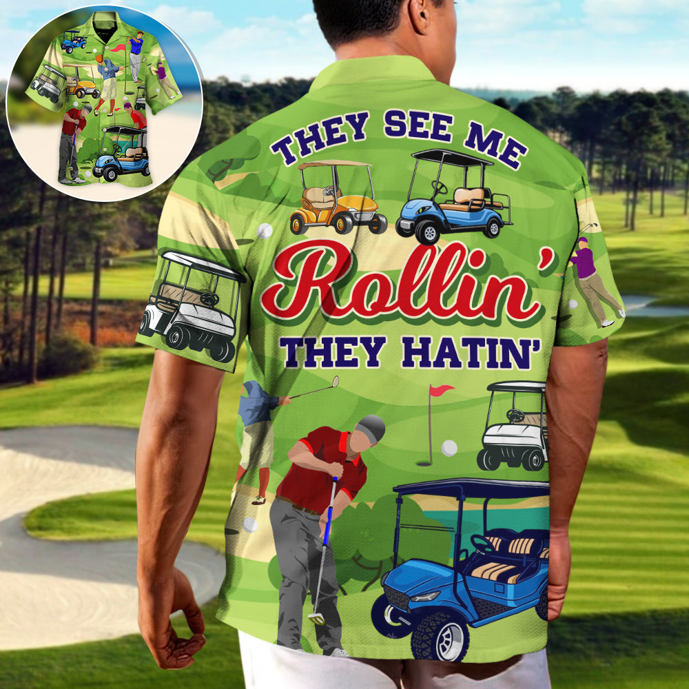 Coastal Funny Golf Activity Hawaiian Shirt Front Pattern View For Weekend Trips