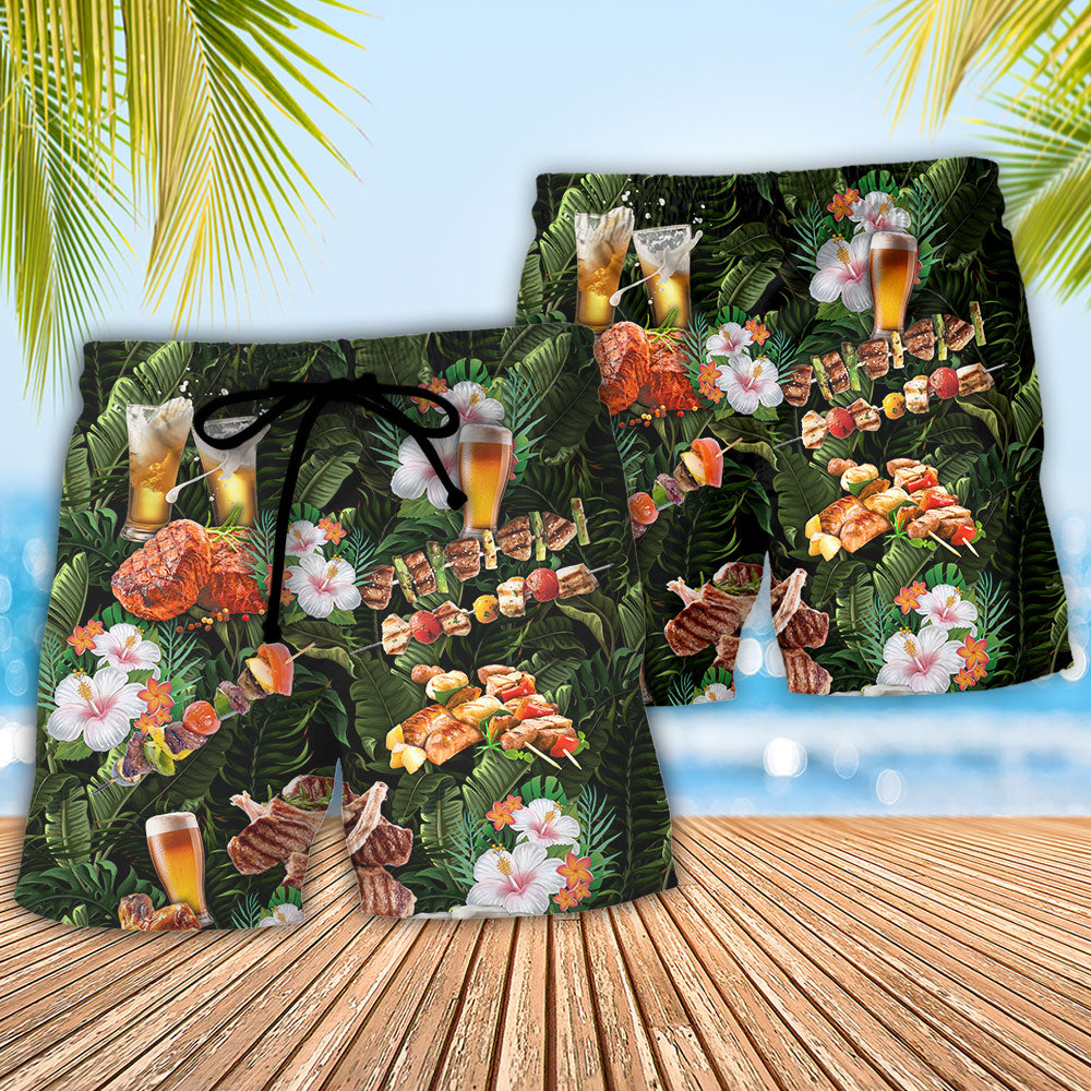 BBQ Beer Pork Chicken Beach Shorts Pattern Detail For Sunny Day Adventures And Versatile Outdoor Wear