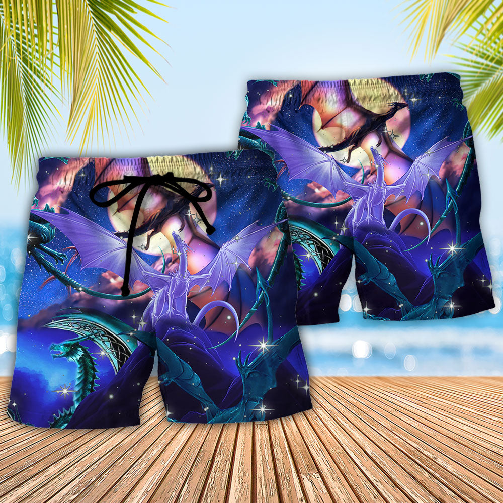 Moon Dragon Beach Shorts Pattern Detail For Poolside Fun And Weekend Casual Style