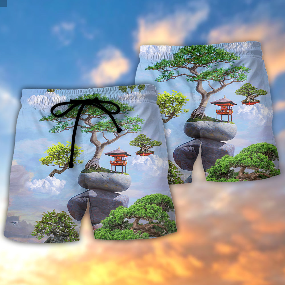 Bonsai Tree Beach Shorts Pattern Detail For Outdoor Activities And Thoughtful Gift Giving