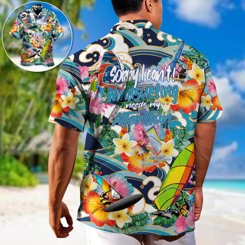 Windsurfing Adventure Graphic Hawaiian Shirt Pattern Detail For Resort Wear