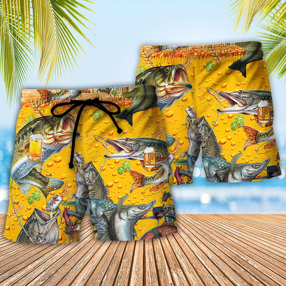 Fishing Fish Beer Beach Shorts Pattern Detail For Relaxed Weekends And Travel Ready Comfort