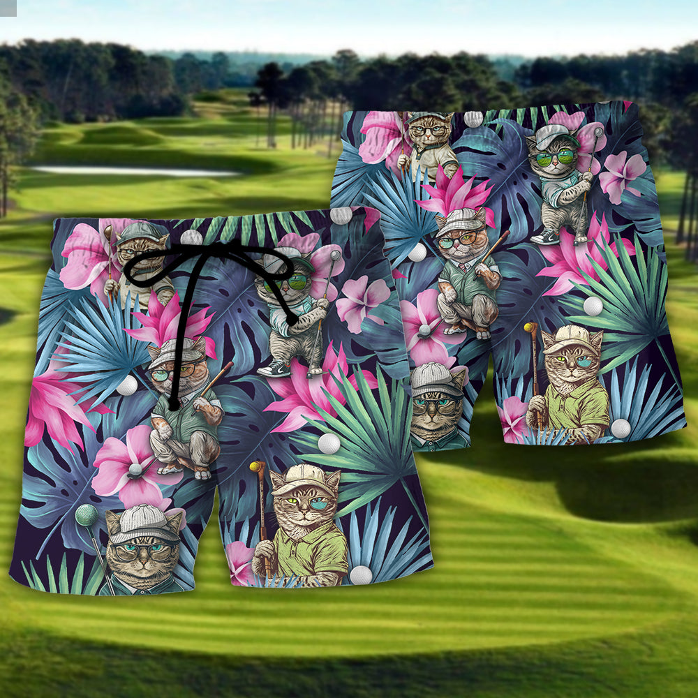 Golf Funny Cat Playing Golf Kiss My Putt Beach Shorts For Game Day Getaways