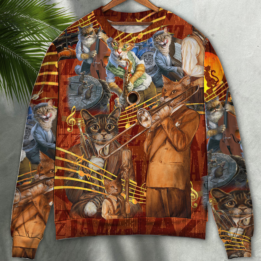 Jazz Music Cat Sweater For Holidays Parties And Comfortable Everyday Wear