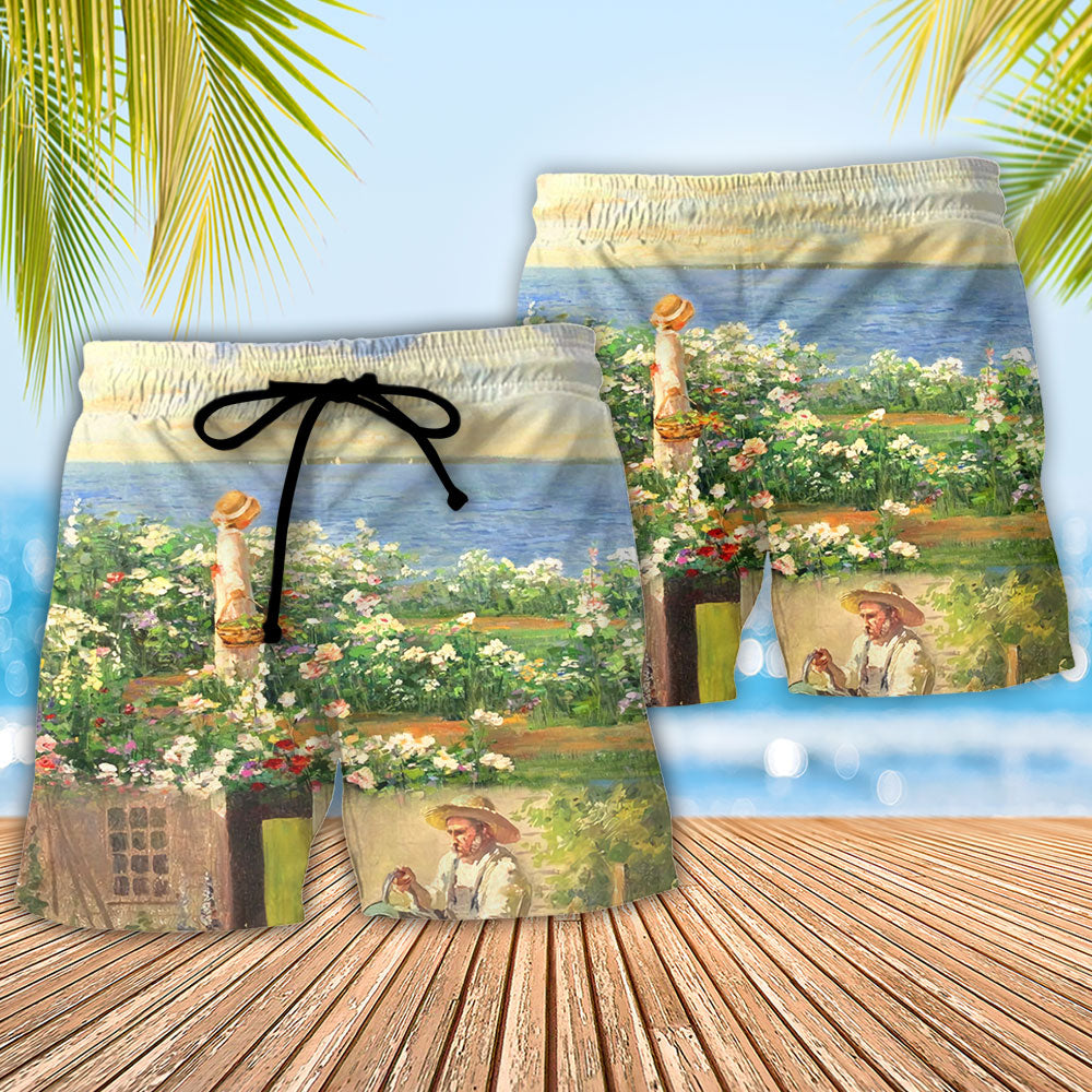 Botanical Gardening Beach Shorts Pattern Detail For Tropical Escapes And Everyday Comfort