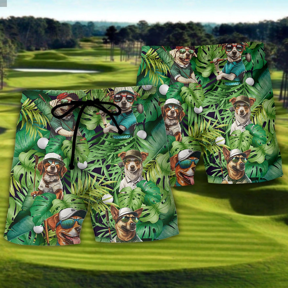 Tropical Golf Dog Beach Shorts Pattern Detail For Island Trips And Comfortable Daily Use