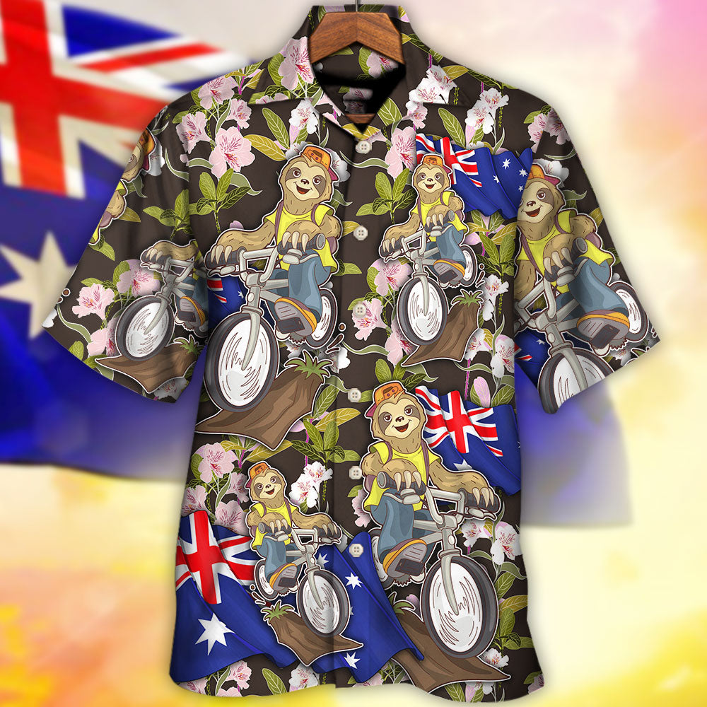 Australian Sloth Cycling Hawaiian Shirt Graphic Artwork Detail For Beach Days