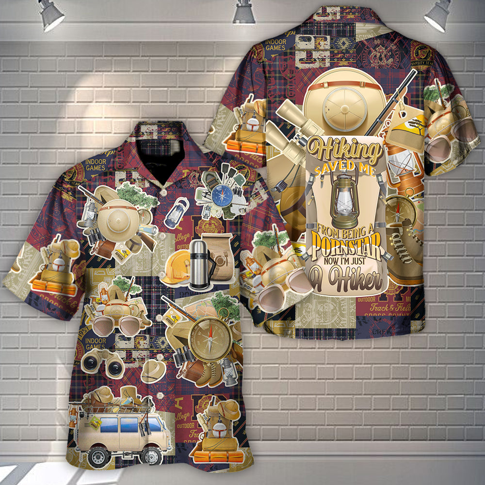 Hiking Hiker Hawaiian Shirt Artwork Detail For Resort Trips And Outdoor Activities