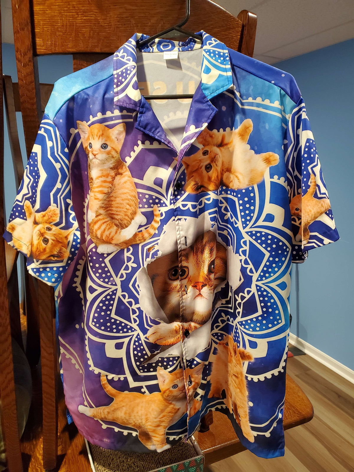 Funny Cat Tabby Yoga Galaxy Pose Hawaiian Shirt Artwork View For Weekend Travel And Beach Style