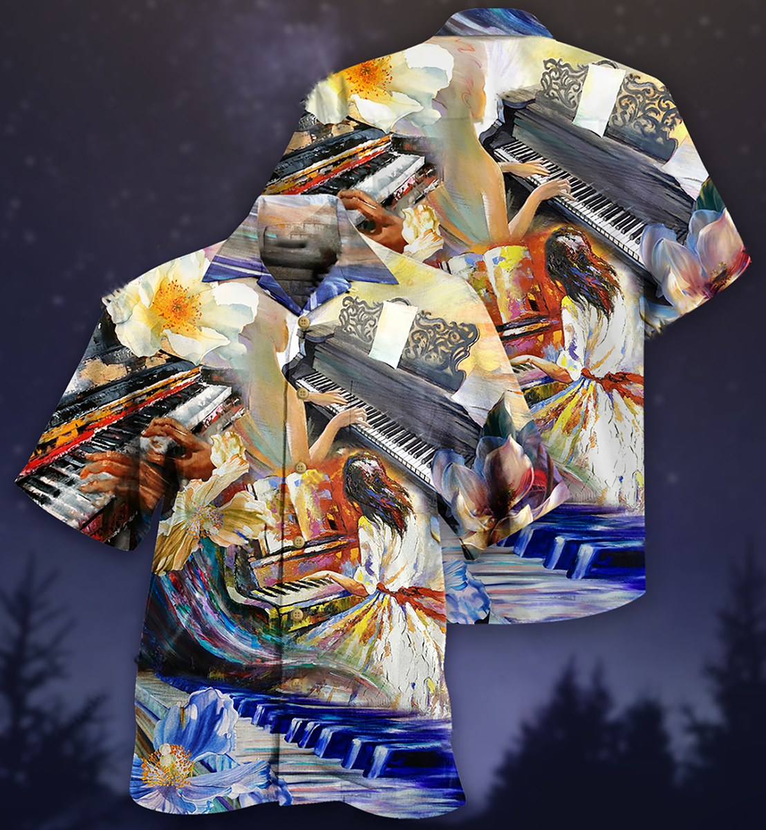 Piano Music Hawaiian Shirt Design View For Casual Summer Styling