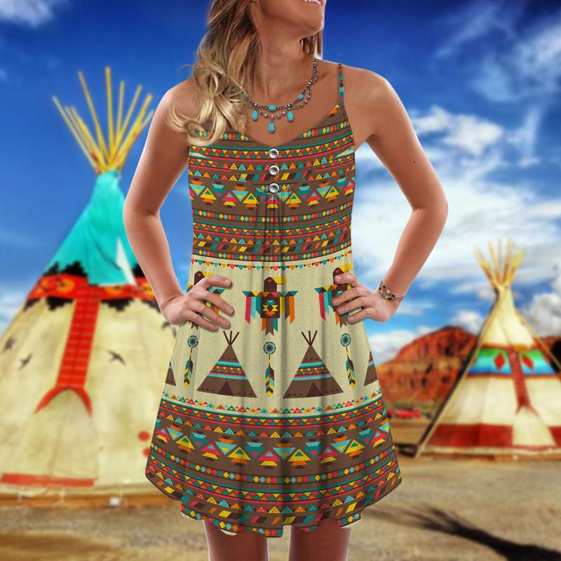 Native V-Neck Sleeveless Cami Dress For Outdoor Events And Comfortable Summer Outfits