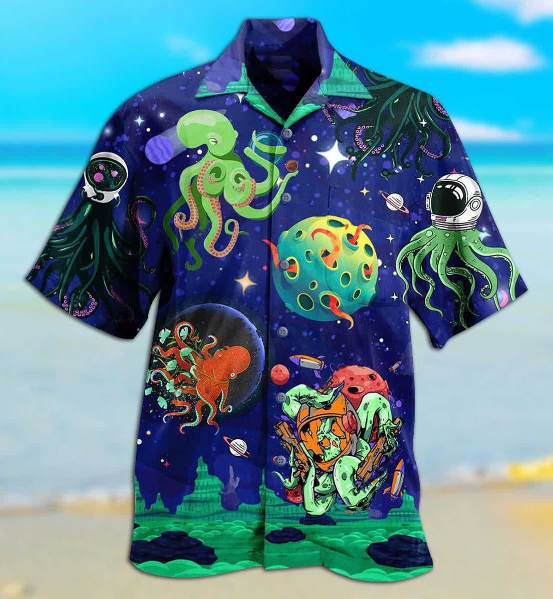 Octopus Astronaut Hawaiian Shirt For Warm Weather Adventures And Everyday Comfort