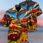 Red Classic Car And Mountain Landscape Hawaiian Shirt With Detailed Graphic For Resort Travel Summer Outings And Casual