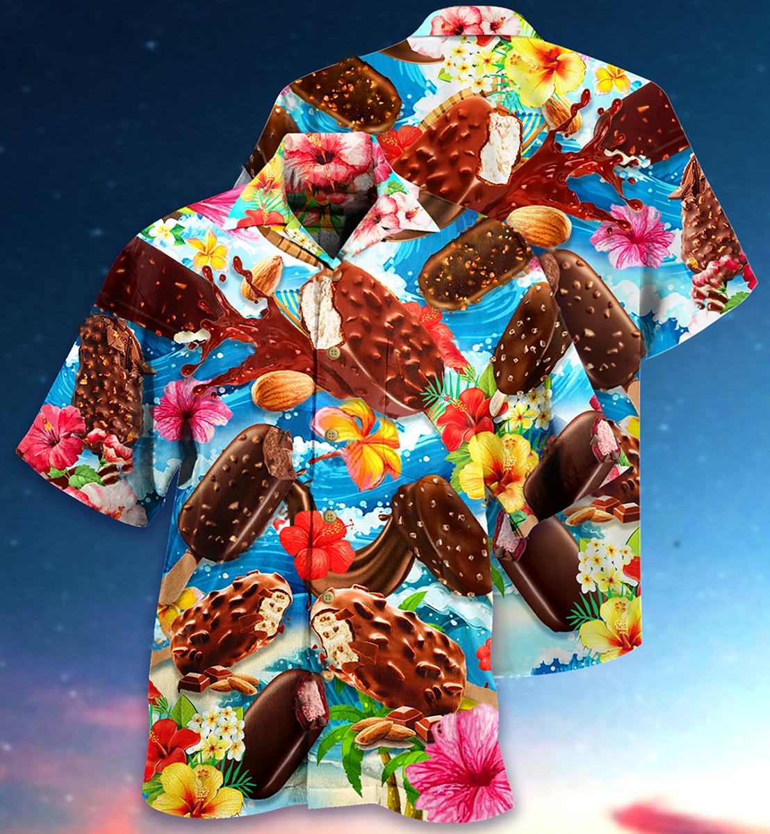 Summer Ice Cream Hawaiian Shirt With Detailed Graphic For Resort Travel Summer Outings And Casual Gatherings