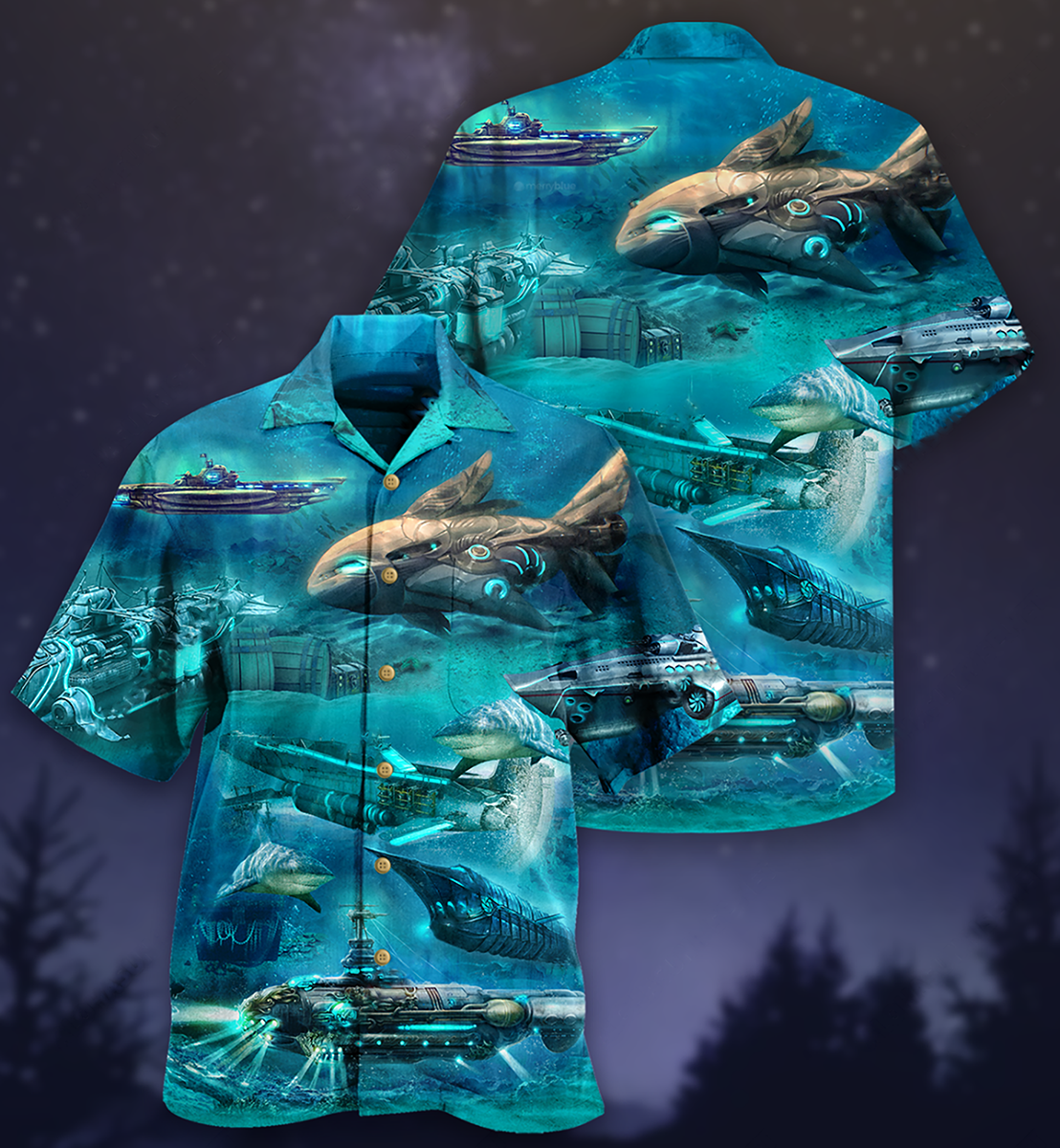 Submarine Hawaiian Shirt With Detailed Graphic For Tropical Parties Vacation Travel And Casual Summer Style