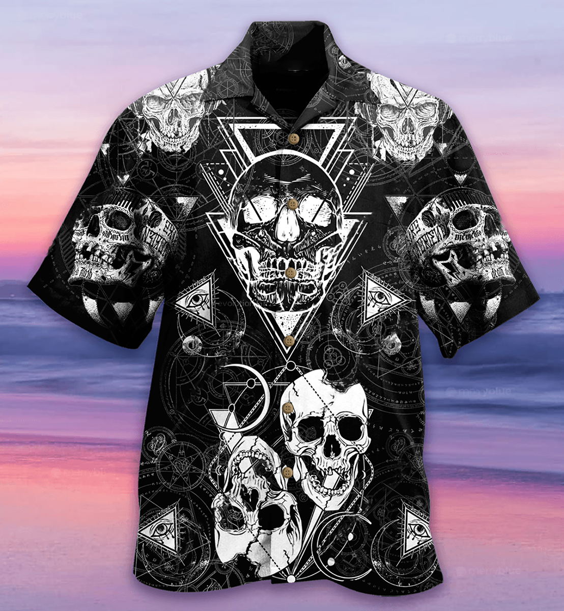 Black Skull Hawaiian Shirt For Summer Vacation And Beach Travel